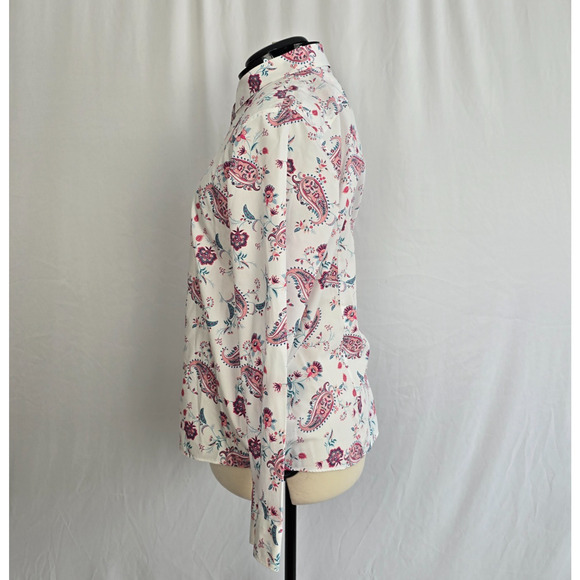 Lands' End Button Up Blouse Women's 16 White Pink Paisley No Iron Supima NWOT - Picture 8 of 15